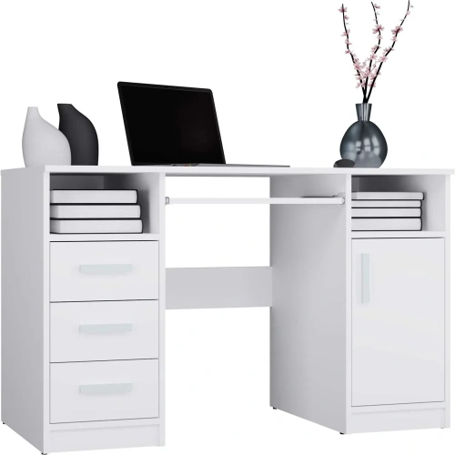 BIURKO DELTA BIAŁE 120 Cm 3 Szuflady Szafka Półki Do Biura Pokoju Na Laptop-1