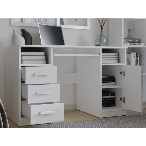 BIURKO DELTA BIAŁE 120 Cm 3 Szuflady Szafka Półki Do Biura Pokoju Na Laptop-3