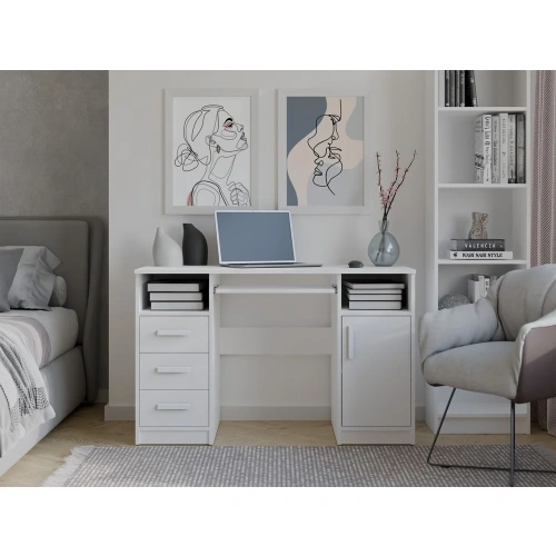 BIURKO DELTA BIAŁE 120 Cm 3 Szuflady Szafka Półki Do Biura Pokoju Na Laptop-4