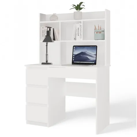 Biurko MIJAS Lewe Z Nadstawką Biel Mat 4 Szuflady 4 Półki Do Biura Pokoju-1