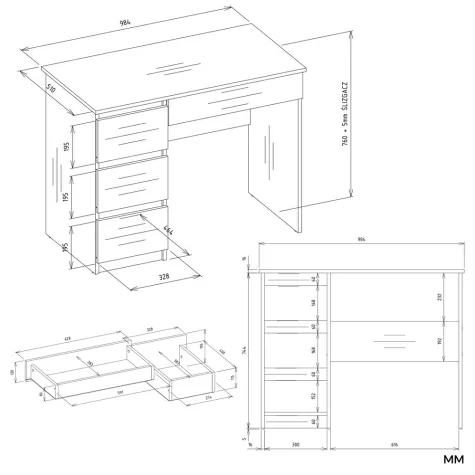 Biurko MIJAS Lewe Z Nadstawką Biel Mat 4 Szuflady 4 Półki Do Biura Pokoju-7