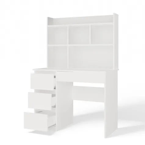 Biurko MIJAS Lewe Z Nadstawką Biel Mat 4 Szuflady 4 Półki Do Biura Pokoju-10