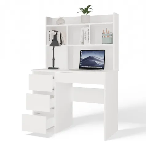Biurko MIJAS Lewe Z Nadstawką Biel Mat 4 Szuflady 4 Półki Do Biura Pokoju-12