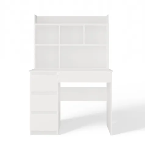 Biurko MIJAS Lewe Z Nadstawką Biel Mat 4 Szuflady 4 Półki Do Biura Pokoju-14