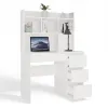 Biurko MIJAS Prawe z Nadstawką Biel Mat 4 Szuflady 4 Półki Do Biura Pokoju-12
