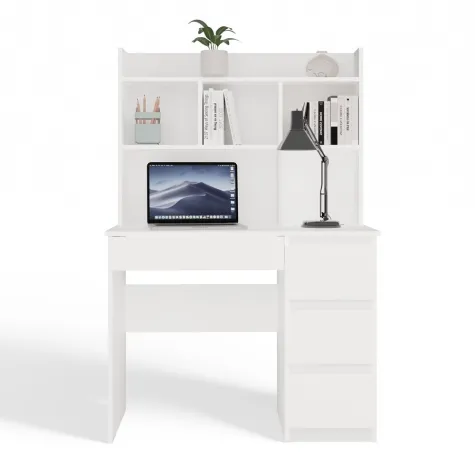 Biurko MIJAS Prawe z Nadstawką Biel Mat 4 Szuflady 4 Półki Do Biura Pokoju-9