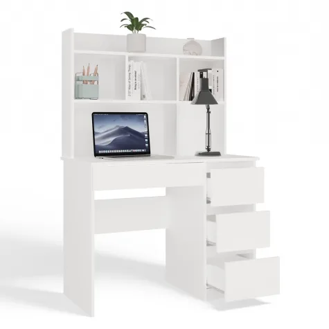 Biurko MIJAS Prawe z Nadstawką Biel Mat 4 Szuflady 4 Półki Do Biura Pokoju-12