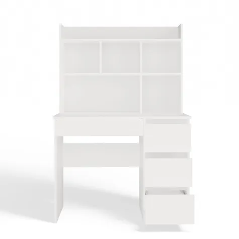 Biurko MIJAS Prawe z Nadstawką Biel Mat 4 Szuflady 4 Półki Do Biura Pokoju-13