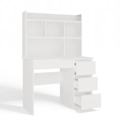 Biurko MIJAS Prawe z Nadstawką Biel Mat 4 Szuflady 4 Półki Do Biura Pokoju-14