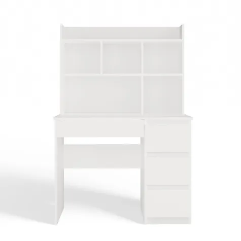 Biurko MIJAS Prawe z Nadstawką Biel Mat 4 Szuflady 4 Półki Do Biura Pokoju-15