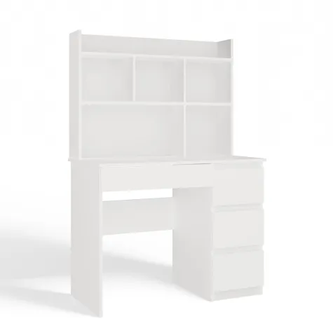 Biurko MIJAS Prawe z Nadstawką Biel Mat 4 Szuflady 4 Półki Do Biura Pokoju-16
