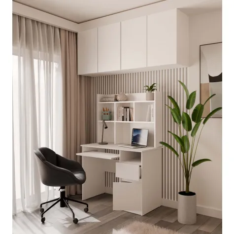 Biurko PORTO Prawe Z Nadstawką Biel Mat Szuflada Półki Do Biura Pokoju-4