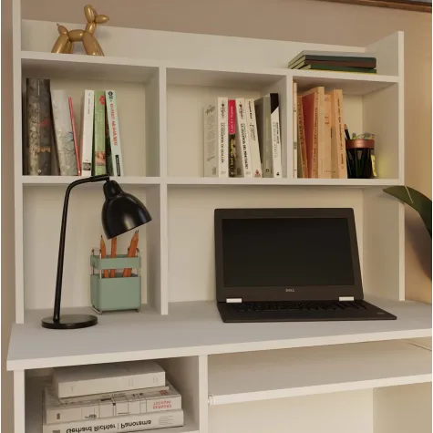 Biurko PORTO Prawe Z Nadstawką Biel Mat Szuflada Półki Do Biura Pokoju-5