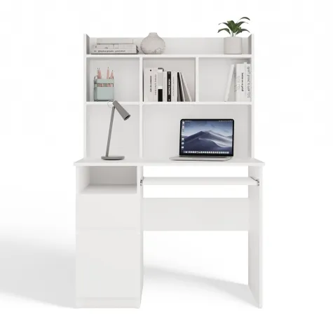 Biurko PORTO Lewe Z Nadstawką Biel Mat Szuflada Półki Do Biura Pokoju-6