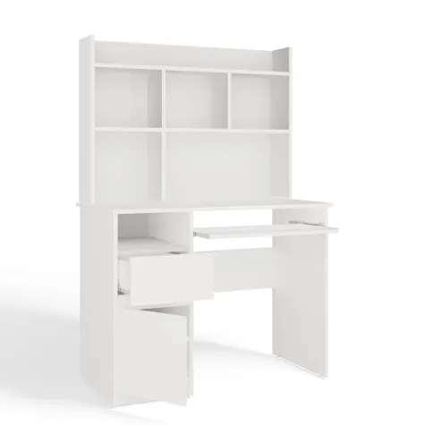 Biurko PORTO Lewe Z Nadstawką Biel Mat Szuflada Półki Do Biura Pokoju-11