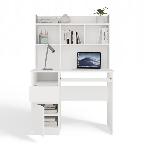 Biurko PORTO Lewe Z Nadstawką Biel Mat Szuflada Półki Do Biura Pokoju-12
