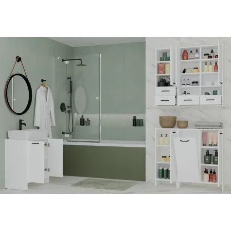 Szafka Łazienkowa NINA 1D BIAŁA 1 Drzwi Regał Słupek 3 Półki Do Łazienki-4