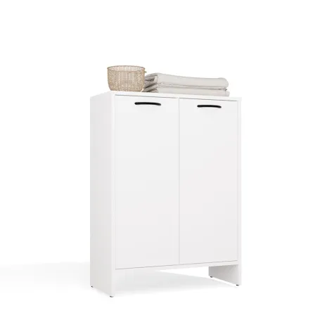 Szafka Łazienkowa NINA 1K1D BIAŁA Regał Słupek 1 Kosz Na Pranie 3 Półki Do Łazienki-10