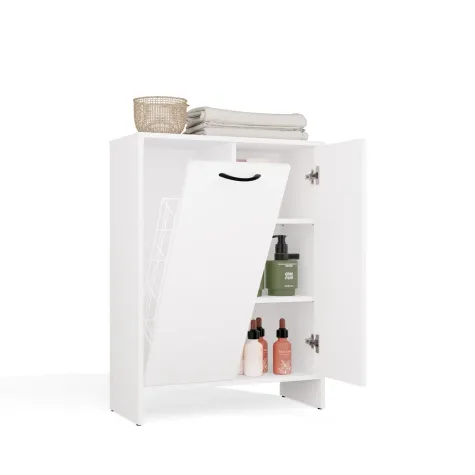 Szafka Łazienkowa NINA 1K1D BIAŁA Regał Słupek 1 Kosz Na Pranie 3 Półki Do Łazienki-11