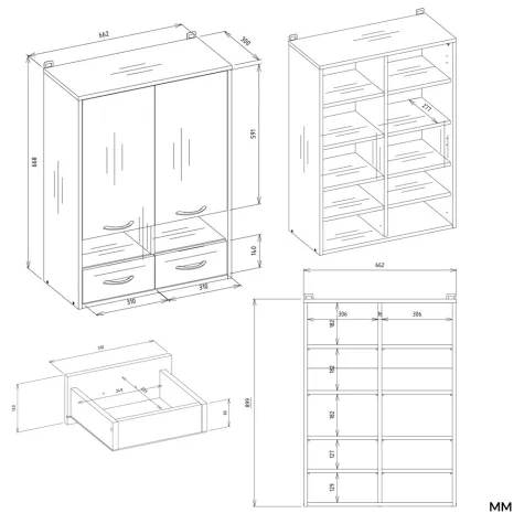Szafka Łazienkowa Wisząca NINA W2D2P2S BIAŁY Regał 2 Drzwi 8 Półek 2 Szuflady-7