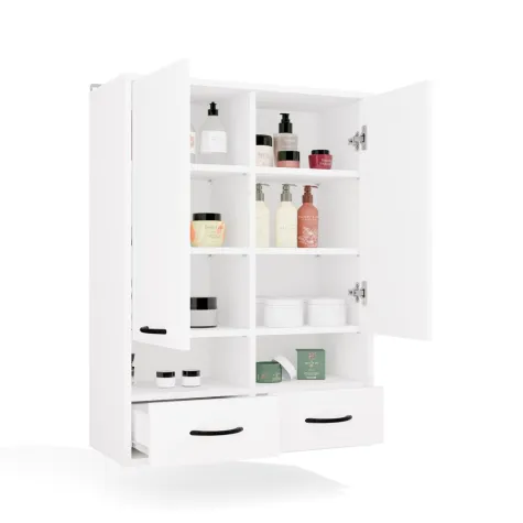 Szafka Łazienkowa Wisząca NINA W2D2P2S BIAŁY Regał 2 Drzwi 8 Półek 2 Szuflady-11