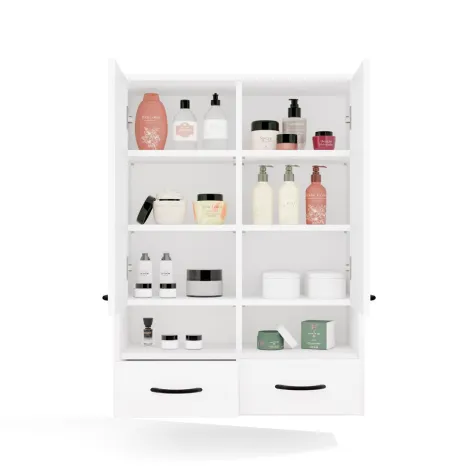 Szafka Łazienkowa Wisząca NINA W2D2P2S BIAŁY Regał 2 Drzwi 8 Półek 2 Szuflady-13