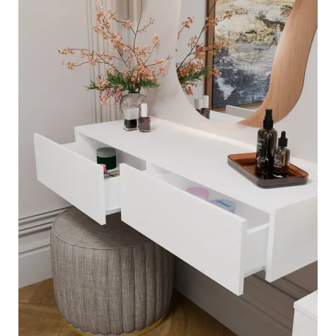 Toaletka Kosmetyczna Wisząca MIKA 110 cm 2 Szuflady Do Sypialni BIAŁA-3