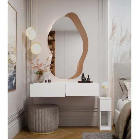 Toaletka Kosmetyczna Wisząca MIKA 110 cm 2 Szuflady Do Sypialni BIAŁA-5