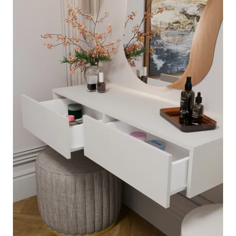 Toaletka Kosmetyczna Wisząca MIKA 110 Cm 2 Szuflady Do Sypialni KASZMIR Beż-4