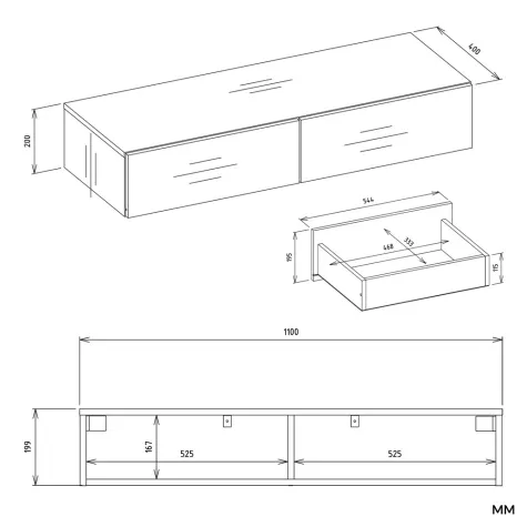 Toaletka Kosmetyczna Wisząca MIKA 110 Cm 2 Szuflady Do Sypialni KASZMIR Beż-6