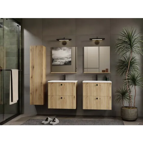 SZAFKA POD UMYWALKĘ TIGO 60 2S DĄB EVOKE 2 SZUFLADY RYFLOWANY FRONT WISZĄCA-4