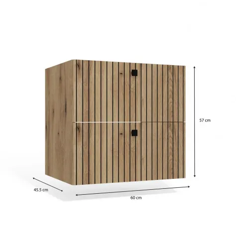 SZAFKA POD UMYWALKĘ TIGO 60 2S DĄB EVOKE 2 SZUFLADY RYFLOWANY FRONT WISZĄCA-9