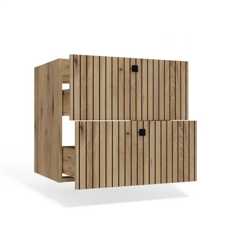 SZAFKA POD UMYWALKĘ TIGO 60 2S DĄB EVOKE 2 SZUFLADY RYFLOWANY FRONT WISZĄCA-10