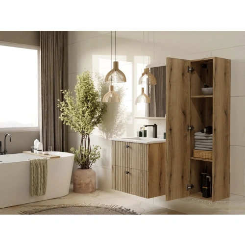 SZAFKA POD UMYWALKĘ TIGO 60 2S DĄB EVOKE 2 SZUFLADY RYFLOWANY FRONT WISZĄCA-7