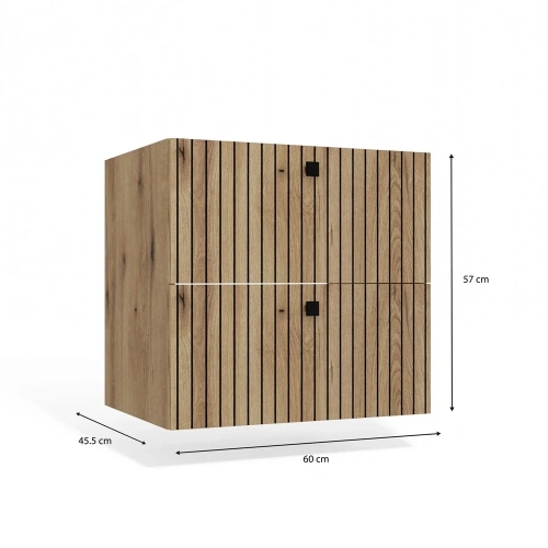 SZAFKA POD UMYWALKĘ TIGO 60 2S DĄB EVOKE 2 SZUFLADY RYFLOWANY FRONT WISZĄCA-9