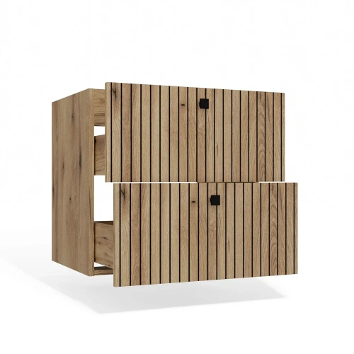 SZAFKA POD UMYWALKĘ TIGO 60 2S DĄB EVOKE 2 SZUFLADY RYFLOWANY FRONT WISZĄCA-10