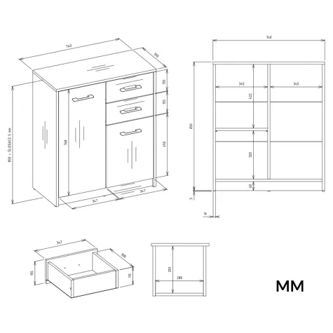 Komoda SIMPLO 2D2S Szafka 2 Szuflady 2 Drzwi Do Salonu ANTRACYT DĄB ARTISAN-5