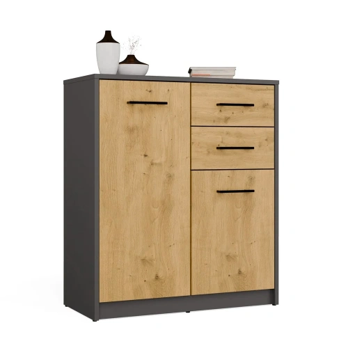Komoda SIMPLO 2D2S Szafka 2 Szuflady 2 Drzwi Do Salonu ANTRACYT DĄB ARTISAN-1