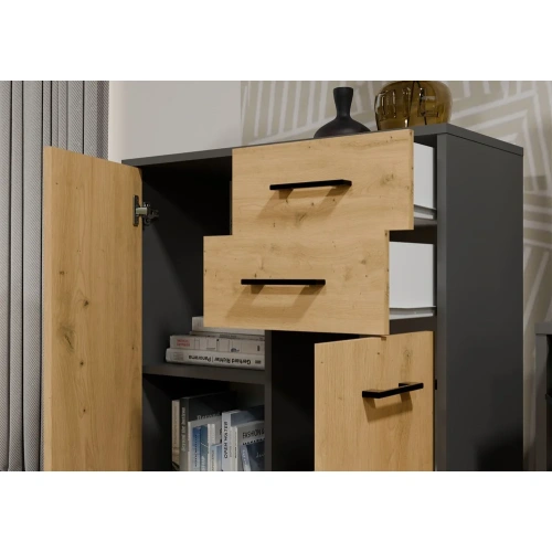 Komoda SIMPLO 2D2S Szafka 2 Szuflady 2 Drzwi Do Salonu ANTRACYT DĄB ARTISAN-3