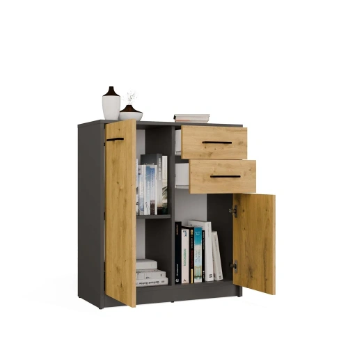 Komoda SIMPLO 2D2S Szafka 2 Szuflady 2 Drzwi Do Salonu ANTRACYT DĄB ARTISAN-7