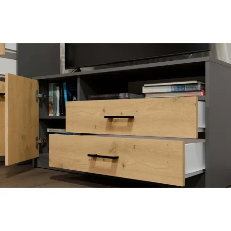 Szafka RTV SIMPLO 1D2S Stolik TV 2 Szuflady 1 Drzwi ANTRACYT DĄB ARTISAN-4