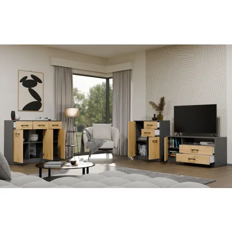 Komoda SIMPLO 3D3S Szafka 3 Szuflady 3 Drzwi ANTRACYT DĄB ARTISAN-3