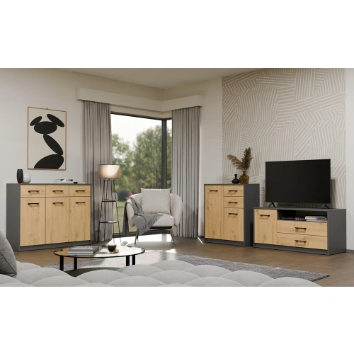 Komoda SIMPLO 3D3S Szafka 3 Szuflady 3 Drzwi ANTRACYT DĄB ARTISAN-5