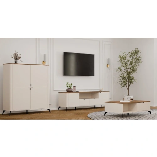 Komoda CORDOBA 4D Kaszmir Beż Dąb Castello Szafka 4 Drzwi 8 Półek Salon-6
