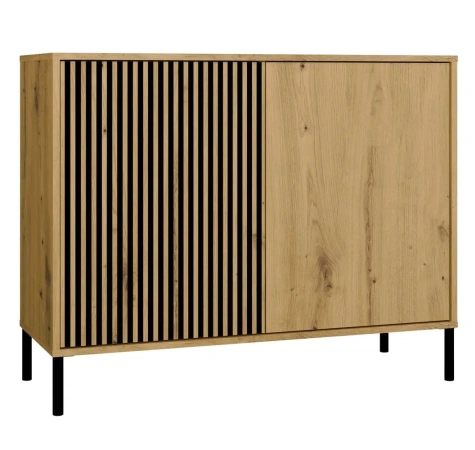 Komoda Front Ryflowany Szafka KAMARO 2D Slim / Gładki DĄB ARTISAN Lamele-1