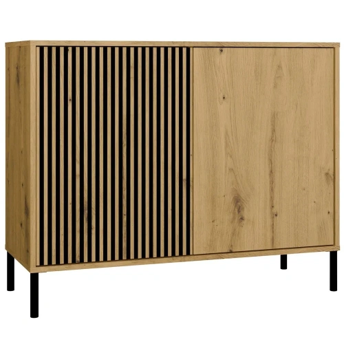 Komoda Front Ryflowany Szafka KAMARO 2D Slim / Gładki DĄB ARTISAN Lamele-1
