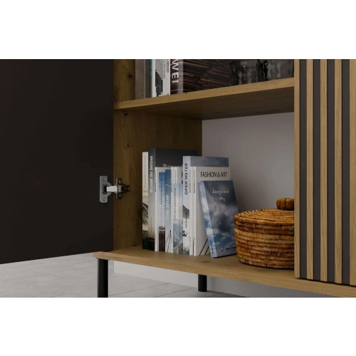 Komoda Front Ryflowany Szafka KAMARO 2D Slim / Gładki DĄB ARTISAN Lamele-3