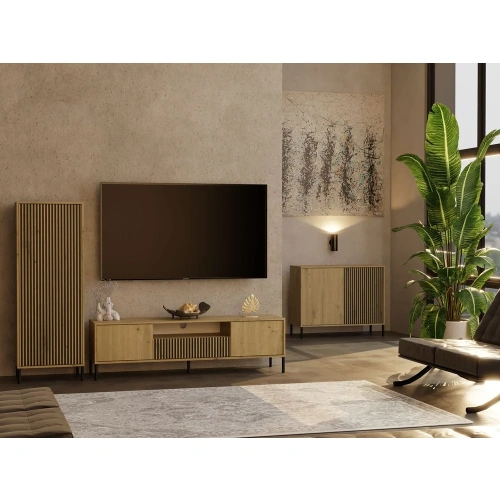 Komoda Front Ryflowany Szafka KAMARO 2D Slim / Gładki DĄB ARTISAN Lamele-4