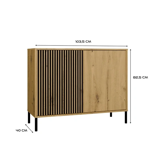 Komoda Front Ryflowany Szafka KAMARO 2D Slim / Gładki DĄB ARTISAN Lamele-6