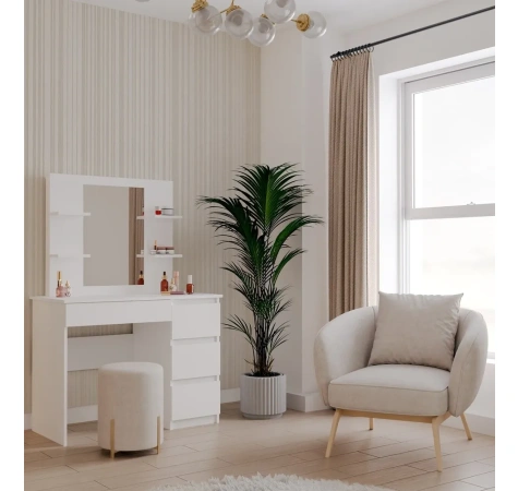 Toaletka MARINA 4P LUSTRO MIJAS PRAWE 4 Szuflady 4 Półki BIAŁA Do Sypialni-2